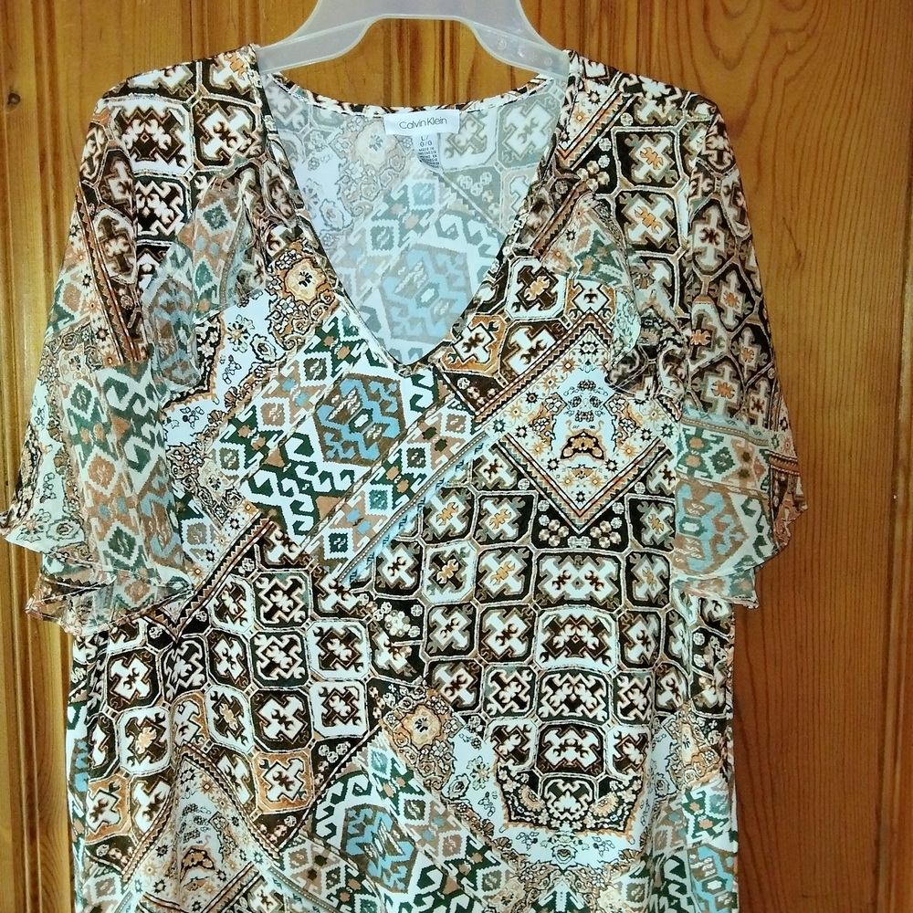 Calvin Klein Black and White Wrap Blouse